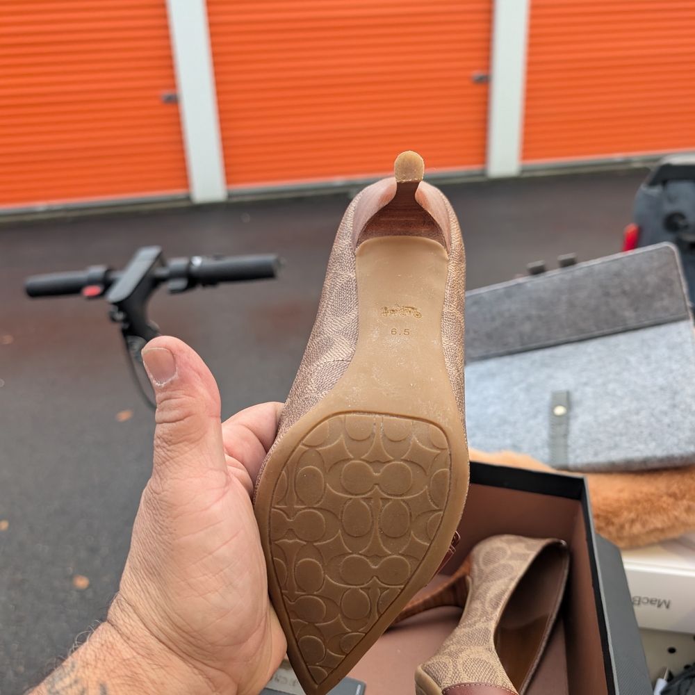 Coach Tan and Brown Patterned Heels - Picture 2 of 6
